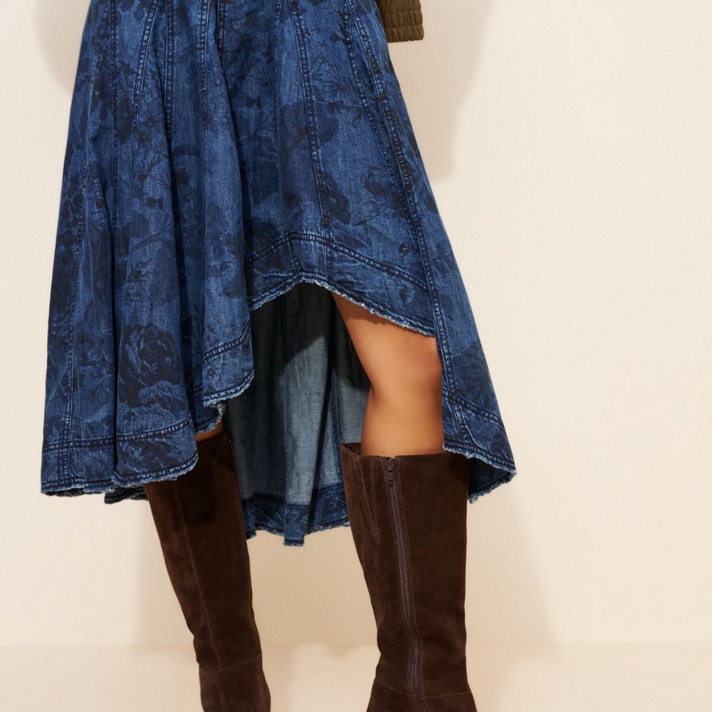 Pilcro Indigo Floral Denim High-Low Skirt